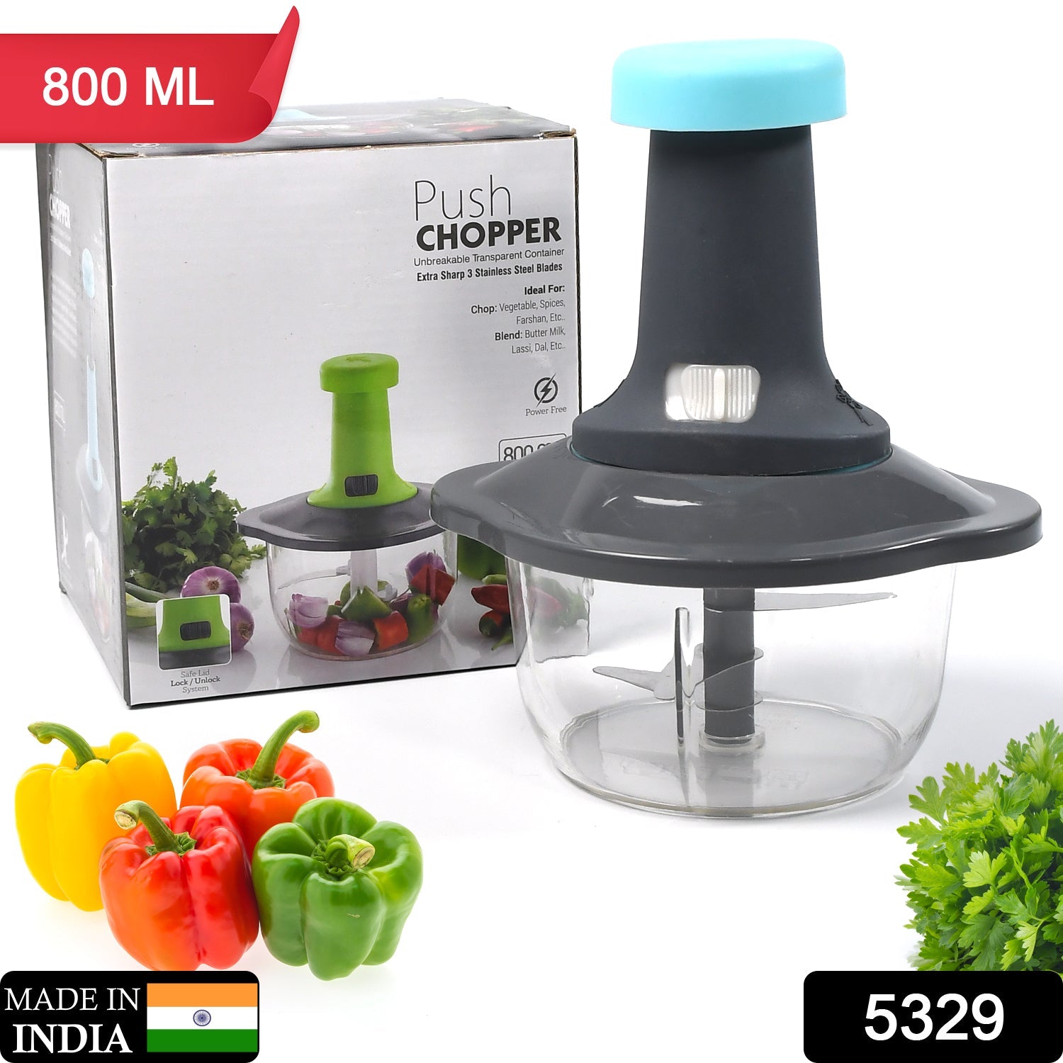 5329 Push Chopper Manual Food Chopper and Hand Push Vegetable Chopper, Cutter, Mixer Set for Kitchen with 3 Stainless Steel Blade DeoDap 5329 Push Chopper Manual Food Chopper and Hand Push Vegetable Chopper, Cutter, Mixer Set for Kitchen with 3 Stainless Steel Blade DeoDap